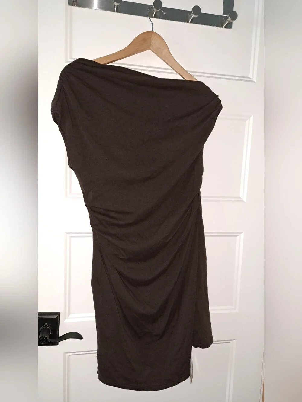 OGL Chocolate Brown Asymmetrical Ruched One-Shoulder Dress - Picture 1 of 5